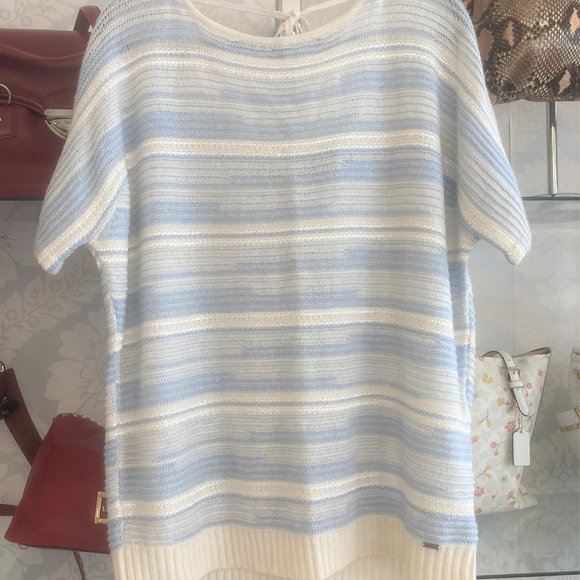 ST. JOHN Black Label White/Chambray Knit Sweater Style# K50S042